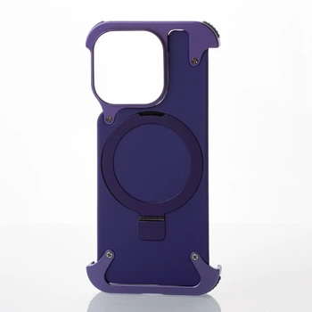 Чохол для iPhone 14 Pro Max Magsafe Leather Metal Frame Series Фіолетовий