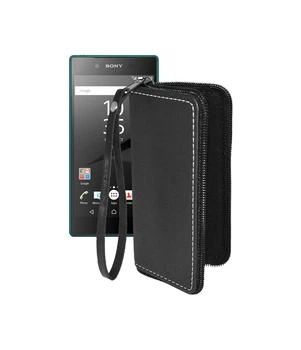 Чохол-гаманець з екошкіри для телефону Sony Xperia Z5 Premium (E6883 E6853) Чорний глянець