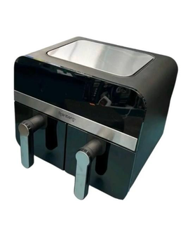 Аэрогриль с 2 чашами Rainberg RB 2290 4200W аэрофритюрница безмасляная для приготовления без масла с регулировкой температуры (6,5 л+6,5 л) черная с серым