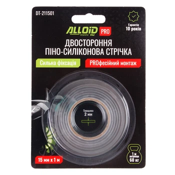 Alloid Pro. Скотч двосторонній на піно-силіконовій основі 15мм х 1м сильної фіксації