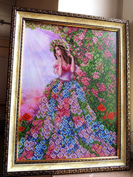 Картина,вишита бесіром "Квітуча Весна " ручна робота ,в рамочці під антибліковим скло(ws6455511)(WB)