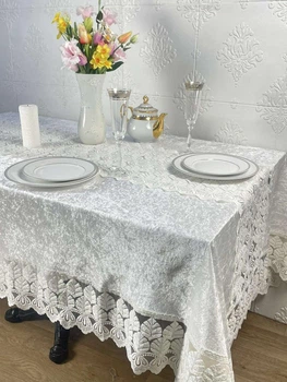 Скатертина Велюр Acme Tekstil 160x220 Lux Queen Krem PVS