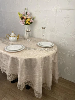 Скатертина Велюр Acme Tekstil 160x260 ovale Marguerite Capiccino PVS