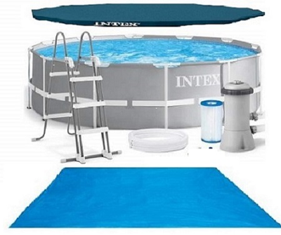 Каркасный бассейн Intex 26706-2 Prism Frame Pool 305х99 см с фильтр-насосом, лестницей, тентом и подстилкой Объем 6500 лит