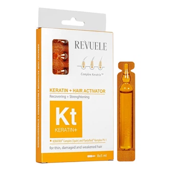 Активатор для волос REVUELE Keratin+ Ampoules Hair Restoration Activator, 8 ампул по 5 мл