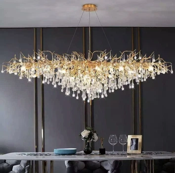 Удлиненная роскошная люстра со стеклянными подвесами | Line F | Арт. 616L-1500 GD (MD 9005)