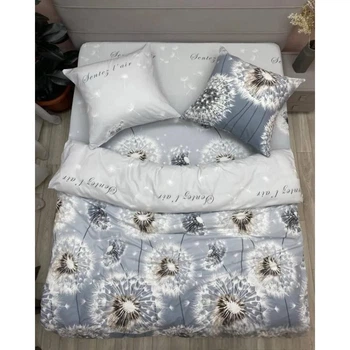 Постельное белье хлопковое Кульбаба Двуспальное 180 x 220 Бязь Серое 70 х 70