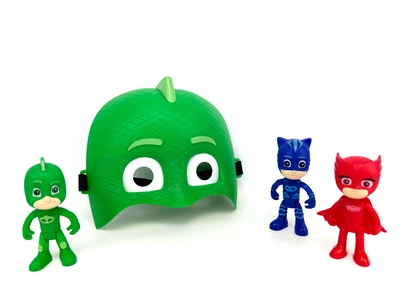 Игровой Набор PJ Masks Маска Гекко зеленая ( Светящие Глаза) + 3 Фигурки Героев " Герои в масках " 3311-3