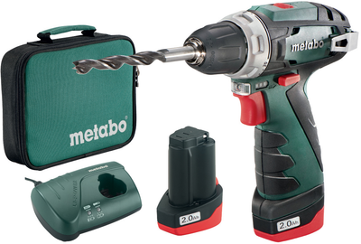 Аккумуляторная дрель-шуруповерт Metabo PowerMaxx BS (600079550)+2АКБ Li-Power (12V 2x2Ah)+зарядное устройство LC 40 +сумка для инструмента