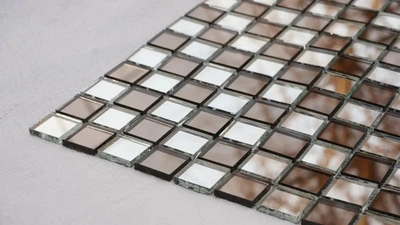 Мозаика зеркальная DecorStoneHub Zs-mix-ZB серебристо-бронзовая 330х330 мм шахматный декор в салон (004185)