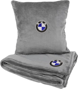 Подушка та плед в авто EVAtech із махри M для BMW сірі (MBLMPSMGV005)
