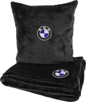 Подушка и плед в авто EVAtech из махры M для BMW черные (MBLMPSMBV005)