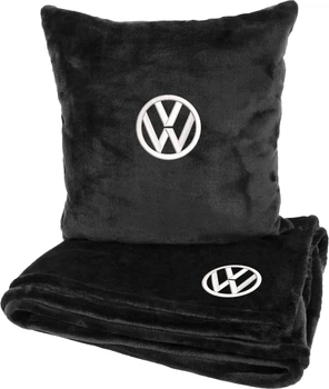 Подушка и плед в авто EVAtech из махры M для Volkswagen черные (MBLMPSMBV032)
