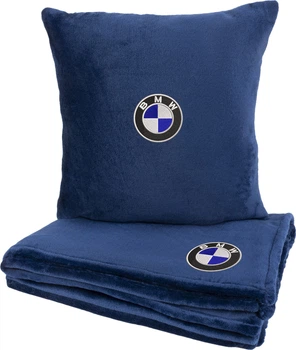Подушка и плед в авто EVAtech из махры S для BMW синие (MBLMPSSLV005)
