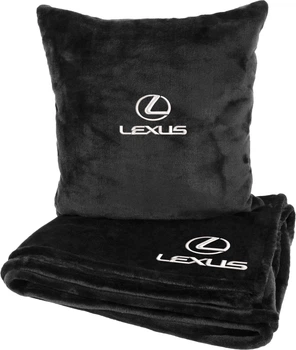 Подушка и плед в авто EVAtech из махры M для Lexus черные (MBLMPSMBV035)