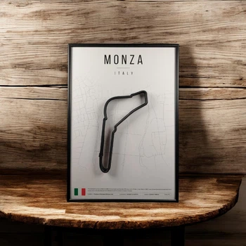 Металева Рамка 30x21см з 3D Трасою MONZA Circuit / Province of Monza and Brianza, Italy / Монза в Масштабі 1:40 000 Black Matte / Рамка-Підставка 2в1 на Стіну або Полку