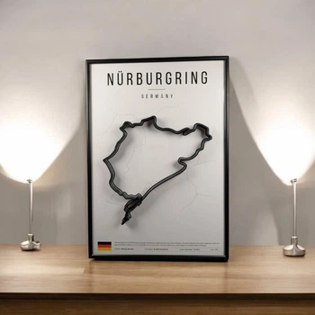 Металева Рамка 30x21см з 3D Трасою Nürburgring Circuit / Nürburg, Germany / Нюрбургрінг в Масштабі 1:40 000 Black Matte / Рамка-Підставка 2в1 на Стіну або Полку