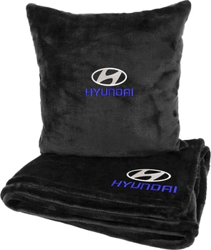 Подушка та плед в авто EVAtech із махри S для Hyundai чорні (MBLMPSSBV013)