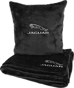 Подушка и плед в авто EVAtech из махры M для Jaguar черные (MBLMPSMBV049)