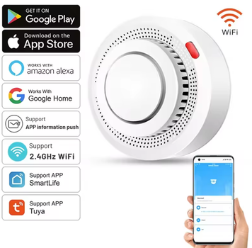 Датчик дыма WiFi Tuya Smart Life датчик пожарной сигнализации с сиреной 85 дБ детектор дыма