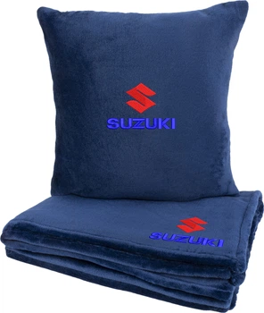 Подушка та плед в авто EVAtech із махри S для Suzuki сині (MBLMPSSLV044)