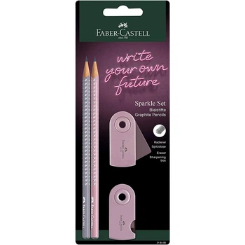 Олівець графітовий Faber-Castell 218480 GRIP Sparkle Rose Shadows 2шт+ластик+чинка /218480/