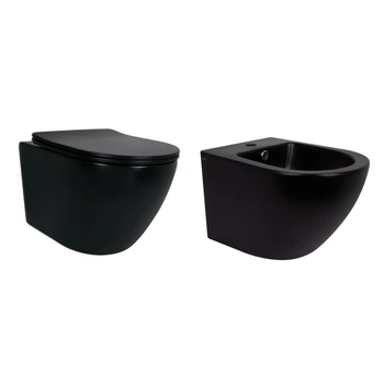 Комплект Qtap Robin Matt Black 2 в 1: унитаз подвесной Ultra Quiet QT13332381АSMB + биде подвесное QT1355046FMB