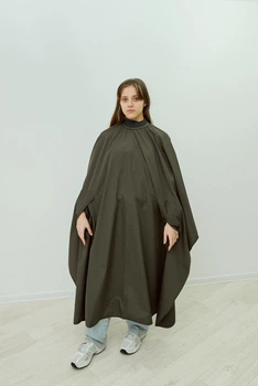 Пеньюар парикмахерский Aleks-style Neck с резиновой горловиной 140*150 из плащевки хаки