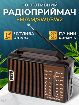 Радіоприймач на батарейках портативний з ремінцем радіо від мережі повнодіапазонний чорний