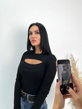 Женская кофта с вырезом на груди в рубчик GF4100 цвет черный, размер 44