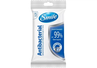 Серветки вологі Smile 15шт Antebacterial/D-пантенол/лайм і мята (52)