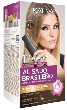 Набір для випрямлення волосся Kativa Alisado Brasileno Blonde Kit Шампунь для попередньої обробки 15 мл + Бразильська випрямляюча маска 150 мл + Шампунь 30 мл + Кондиціонер 30 мл + Пензлик + Пара рукавичок (7750075066397)