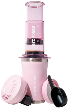 Набір AeroPress Go Plus Запарювач для кави + Термокухоль + Паперові фільтри 45 шт + Складана мішалка + Мірна ложка Рожевий (10852760826911)