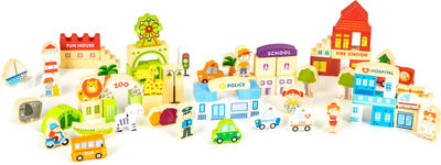 Drewniane klocki edukacyjne EcoToys miasto zoo 120 el. (5903769970391)