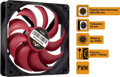 Вентилятор для корпуса Frime FRF120HB20PWM, 120mm