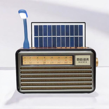 Радиоприёмник Solar Radio на аккумуляторе с солнечной панелью FM портативный Meier M-52I BT-S USB TF AUX Bluetooth