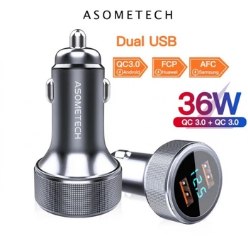 Автомобільний зарядний пристрій ASOMETECH 2xUSB qc 3.0 (36 W) з дисплеєм