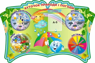Стенд «Куточок природи і погоди» з рухомими стрілками 1200мм×800мм (Арт1935)