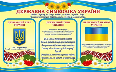 Стенд «Державна символіка України» для садочка школи ліцею гімназії 800мм×500мм (Арт2270)