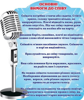Стенд «Основні вимоги до співу» для кабінету музики 590мм×700мм (Арт1544)