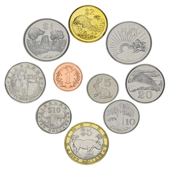Набор монет Зимбабве набор из 10 монет 1997-2003 AU-UNC 1, 5, 10, 20, 50 центов, 1, 2, 5, 10, 25 долларов