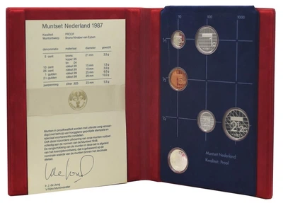 Набір монет Нідерланди набір з 6 монет 1987 Proof 5, 10, 25 центів, 1, 2,5 гульденів, срібна медаль