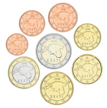 Набор монет Эстония набор из 8 монет евро 2018 UNC 1, 2, 5, 10, 20, 50 евроцентов, 1, 2 евро