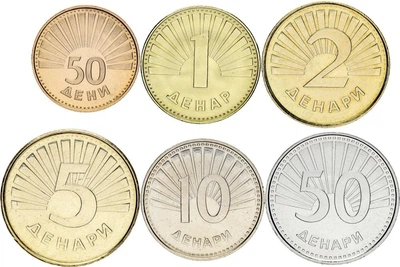 Набір монет Македонія набір з 6 монет 2008-2016 UNC 50 дені, 1, 2, 5, 10, 50 динарів