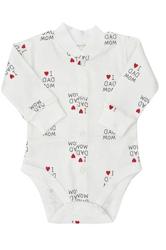 Боди I love mum, I love dad Бома 1313.71 Интерлок пени с рисунком , 62р. молочный