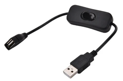 Кабель USB тато-мама з вимикачем для світлодіодних стрічок та іншого, 20см, клавіша, чорний