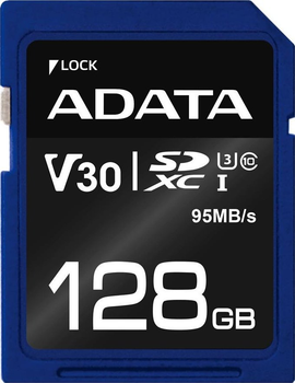 Карта памяти ADATA Premier Pro SDXC 128GB Class 10 UHS-I U3 V30 (ASDX128GUI3V30S-R)