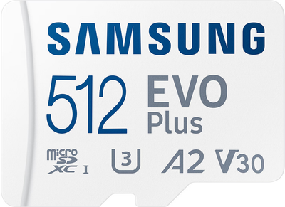 Карта пам'яті Samsung Evo Plus microSDXC 512GB UHS-I U3 V30 A2 + SD адаптер (MB-MC512SA/EU)