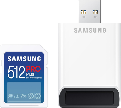 Karta pamięci Samsung Pro Plus SDXC 512GB UHS-I U3 + czytnik (MB-SD512SB/WW)