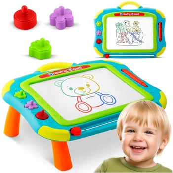 Дошка-столик для малювання Ricokids 2-в-1, стиральна ручка, 3 магнітні штампи, 4 кольори панелі, ергономічна ручка(ISL_7325F24D9F1A)